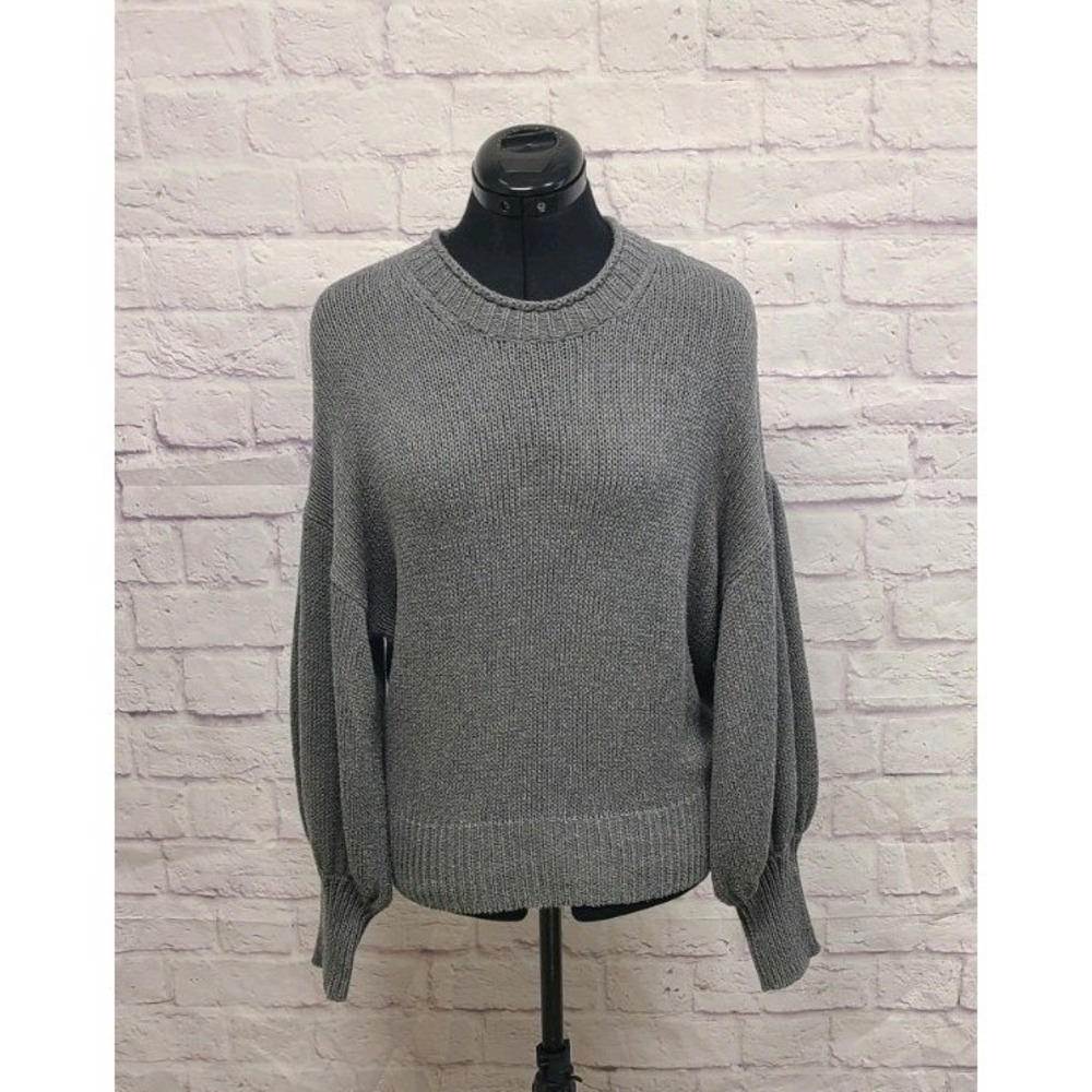 NSF Womens Grey Balloon Sleeve Ribbed Knit Crewneck Sweater Size‎ Medium